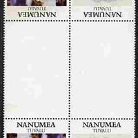 Tuvalu - Nanumea 1986 Royal Wedding (Andrew & Fergie) 60c with 'Congratulations' opt in gold in unissued perf tete-beche inter-paneau block of 4 (2 se-tenant pairs) unmounted mint from Printer's uncut proof sheet