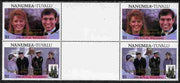 Tuvalu - Nanumea 1986 Royal Wedding (Andrew & Fergie) $1 with 'Congratulations' opt in gold in unissued perf inter-paneau block of 4 (2 se-tenant pairs) unmounted mint from Printer's uncut proof sheet