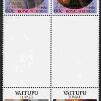 Tuvalu - Vaitupu 1986 Royal Wedding (Andrew & Fergie) 60c with 'Congratulations' opt in gold in unissued perf inter-paneau block of 4 (2 se-tenant pairs) unmounted mint from Printer's uncut proof sheet