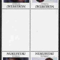 Tuvalu - Nukufetau 1986 Royal Wedding (Andrew & Fergie) 60c with 'Congratulations' opt in gold in unissued perf tete-beche inter-paneau block of 4 (2 se-tenant pairs) unmounted mint from Printer's uncut proof sheet