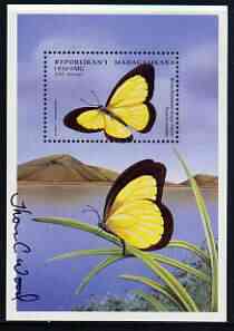 Madagascar 1998 Butterflies perf m/sheet #02 (1950f Broad-Bordered Grass Yellow Butterfly) signed by Thomas C Wood the designer