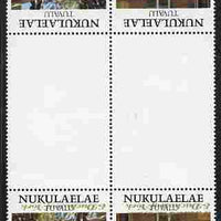 Tuvalu - Nukulaelae 1986 Royal Wedding (Andrew & Fergie) 60c with 'Congratulations' opt in gold in unissued perf tete-beche inter-paneau block of 4 (2 se-tenant pairs) with overprint inverted on one pair unmounted mint from Printe……Details Below