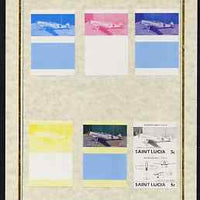 St Lucia 1985 Military Aircraft (Leaders of the World) 5c (Messerschmitt 109-E) set of 7 imperf progressive proof pairs comprising the 4 individual colours plus 2, 3 and all 4 colour composites mounted on special Format International cards as SG 812a)