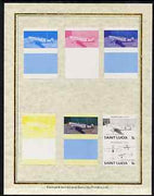 St Lucia 1985 Military Aircraft (Leaders of the World) 5c (Messerschmitt 109-E) set of 7 imperf progressive proof pairs comprising the 4 individual colours plus 2, 3 and all 4 colour composites mounted on special Format International cards as SG 812a)