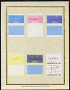 St Lucia 1985 Military Aircraft (Leaders of the World) 55c (Lancaster) set of 7 imperf progressive proof pairs comprising the 4 individual colours plus 2, 3 and all 4 colour composites mounted on special Format International cards (as SG 814a)