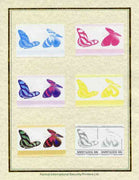 St Lucia 1985 Butterflies (Leaders of the World) 40c set of 7 imperf progressive proof pairs comprising the 4 individual colours plus 2, 3 and all 4 colour composites mounted on special Format International cards (as SG 783a)