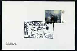Postmark - Great Britain 1975 card bearing illustrated cancellation for Swindon Philatelic Society Postal Stationery & Stamps Exhibition