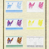 St Lucia 1985 Butterflies (Leaders of the World) 60c set of 7 imperf progressive proof pairs comprising the 4 individual colours plus 2, 3 and all 4 colour composites mounted on special Format International cards (as SG 785a)