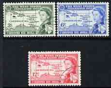 St Kitts-Nevis 1958 British Caribbean Federation set of 3 fine used, SG 120-22