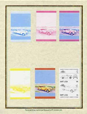 St Lucia 1985 Cars #3 (Leaders of the World) 15c Hudson 'Eight' set of 7 imperf progressive proof pairs comprising the 4 individual colours plus 2, 3 and all 4 colour composites mounted on special Format International cards (as SG 789a)