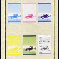 Tuvalu 1985 Cars #2 (Leaders of the World) 1c Rickenbacker set of 7 imperf progressive proof pairs comprising the 4 individual colours plus 2, 3 and all 4 colour composites mounted on special Format International cards (7 se-tenan……Details Below