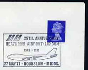 Postmark - Great Britain 1971 cover bearing illustrated cancellation for 25th Anniversary Heathrow Airport, showing Jumbo Jet