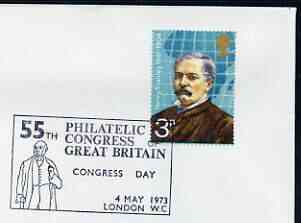 Postmark - Great Britain 1973 cover bearing illustrated cancellation for 55th Philatelic Congress of Great Britain (showing Rowland Hill)