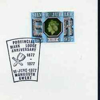 Postmark - Great Britain 1977 card bearing illustrated cancellation for Provincial Mark Lodge Anniversary, Monmouth
