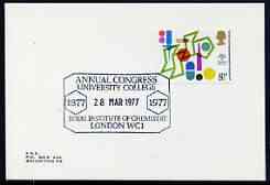 Postmark - Great Britain 1977 card bearing special cancellation for Royal Institute of Chemistry Annual Conference