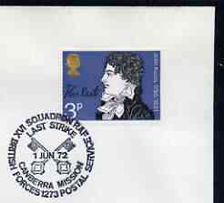 Postmark - Great Britain 1972 cover bearing illustrated cancellation for 16 Squadron RAF, Last Strike Canberra Mission (BFPS)