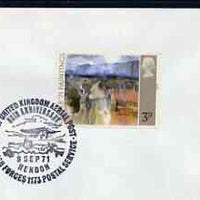 Postmark - Great Britain 1971 cover bearing illustrated cancellation for 60th Anniversary First UK Aerial Post, Hendon (BFPS)