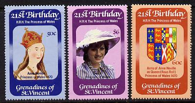 St Vincent - Grenadines 1982 Princess Di's 21st Birthday set of 3 unmounted mint (SG 229-31)
