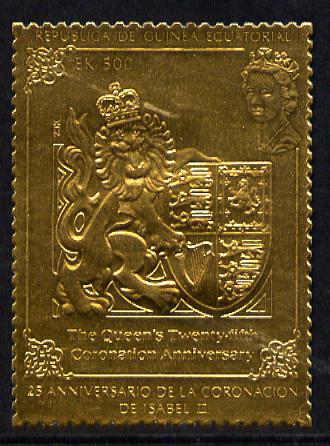 Equatorial Guinea 1978 Coronation 25th Anniversary 500ek embossed in gold foil (perf) unmounted mint