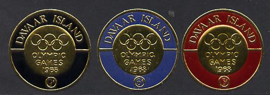 Davaar Island 1968 Olympic Games set of 3 coin shaped in gold Foil unmounted mint
