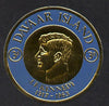 Davaar Island 1965 J F Kennedy 3d coin shaped in gold foil with background colour in blue instead of green unmounted mint (as Rosen D33)