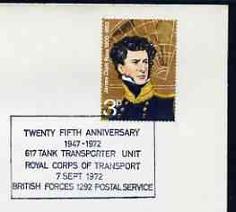 Postmark - Great Britain 1972 cover bearing special cancellation for 25th Anniversary 617 Tank Transporter Unit (BFPS)