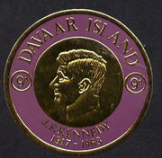 Davaar Island 1965 J F Kennedy 9d coin shaped in gold foil with background colour in mauve instead of black unmounted mint (as Rosen D35)