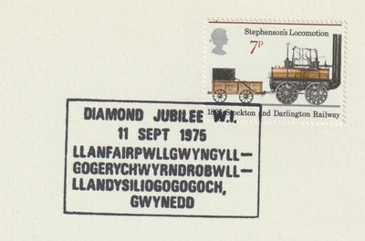 Postmark - Great Britain 1975 card bearing special cancellation for Womens Institute Diamond Jubilee, Llanfairpwllg...gogogoch