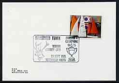 Postmark - Great Britain 1975 card bearing illustrated cancellation for Mansfield Town v Cardiff City, Division 4 Champions