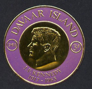 Davaar Island 1968 J F Kennedy 3d coin shaped in gold foil with background colour in mauve instead of blue unmounted mint (as Rosen D118)
