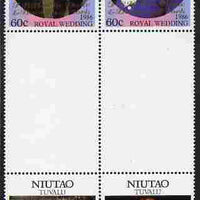 Tuvalu - Niutao 1986 Royal Wedding (Andrew & Fergie) 60c with 'Congratulations' opt in gold in unissued perf inter-paneau block of 4 (2 se-tenant pairs) unmounted mint from Printer's uncut proof sheet