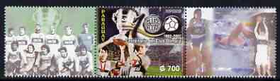 Paraguay 2002 Centenary of 'Club Olympia' Footbal Club unmounted mint se-tenant with 2 labels showing other Sports (only 15,000 produced)