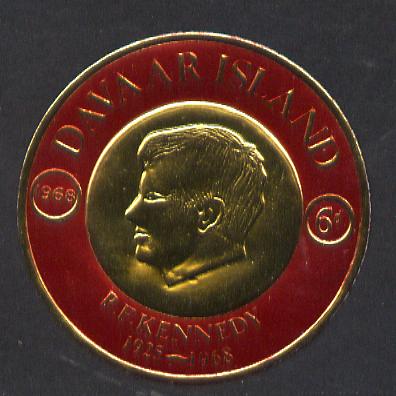 Davaar Island 1968 Robert Kennedy 6d coin shaped in gold foil with background colour in red instead of green unmounted mint (as Rosen D123)