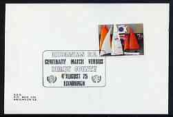 Postmark - Great Britain 1975 card bearing illustrated cancellation for Hibernian FC Centenary match against Derby County