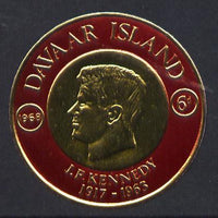 Davaar Island 1968 J F Kennedy 6d coin shaped in gold foil with background colour in red instead of green unmounted mint (as Rosen D119)
