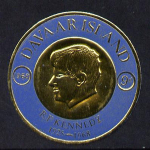 Davaar Island 1968 Robert Kennedy 9d coin shaped in gold foil with background colour in blue instead of red unmounted mint