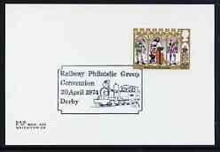 Postmark - Great Britain 1974 card bearing illustrated cancellation for Railway Philatelic Group Convention, Derby showing Narrow Guage Steam Loco