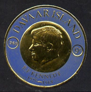 Davaar Island 1968 Robert Kennedy 9d coin shaped in gold foil with background colour in blue instead of red unmounted mint (as Rosen D124)