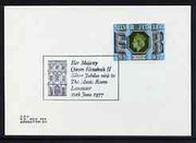 Postmark - Great Britain 1977 card bearing special cancellation for Queen's Silver Jubilee Royal Visit to The Music Room, Lancaster
