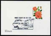Postmark - Great Britain 1976 card bearing illustrated cancellation for First Flight of Hunter HS 125-700, Hatfield