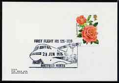 Postmark - Great Britain 1976 card bearing illustrated cancellation for First Flight of Hunter HS 125-700, Hatfield