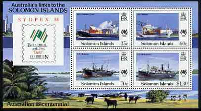 Solomon Islands 1988 Bicentenary of Australian Settlement & Sydpex '88 Stamp Exhibition perf m/sheet unmounted mint, SG MS 630