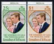 St Vincent - Grenadines 1973 Royal Wedding marginal set of 2 unmounted mint with BEQUIA printed in margin