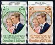 St Vincent - Grenadines 1973 Royal Wedding marginal set of 2 unmounted mint with MAYREAU printed in margin