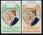 St Vincent - Grenadines 1973 Royal Wedding marginal set of 2 unmounted mint with CANOUAN printed in margin