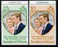 St Vincent - Grenadines 1973 Royal Wedding marginal set of 2 unmounted mint with CANOUAN printed in margin