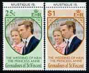 St Vincent - Grenadines 1973 Royal Wedding marginal set of 2 unmounted mint with MUSTIQUE IS printed in margin
