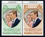 St Vincent - Grenadines 1973 Royal Wedding marginal set of 2 with UNION IS printed in margin unmounted mint