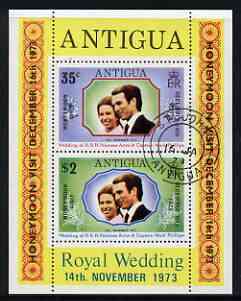 Antigua 1973 Royal Wedding m/sheet opt'd for 'Honeymoon Visit' fine cds used, SG MS 375
