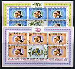 Dominica 1973 Royal Wedding set of 2 each in sheetlets of 5 plus label fine cds used